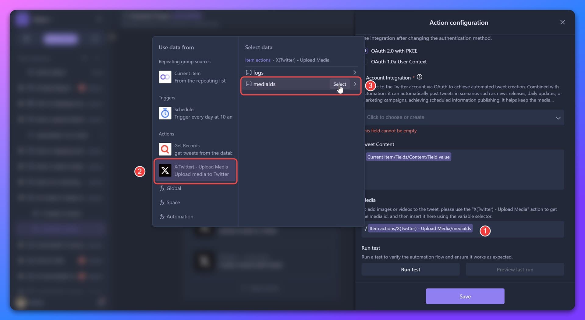 Connecting media to Create Tweet action