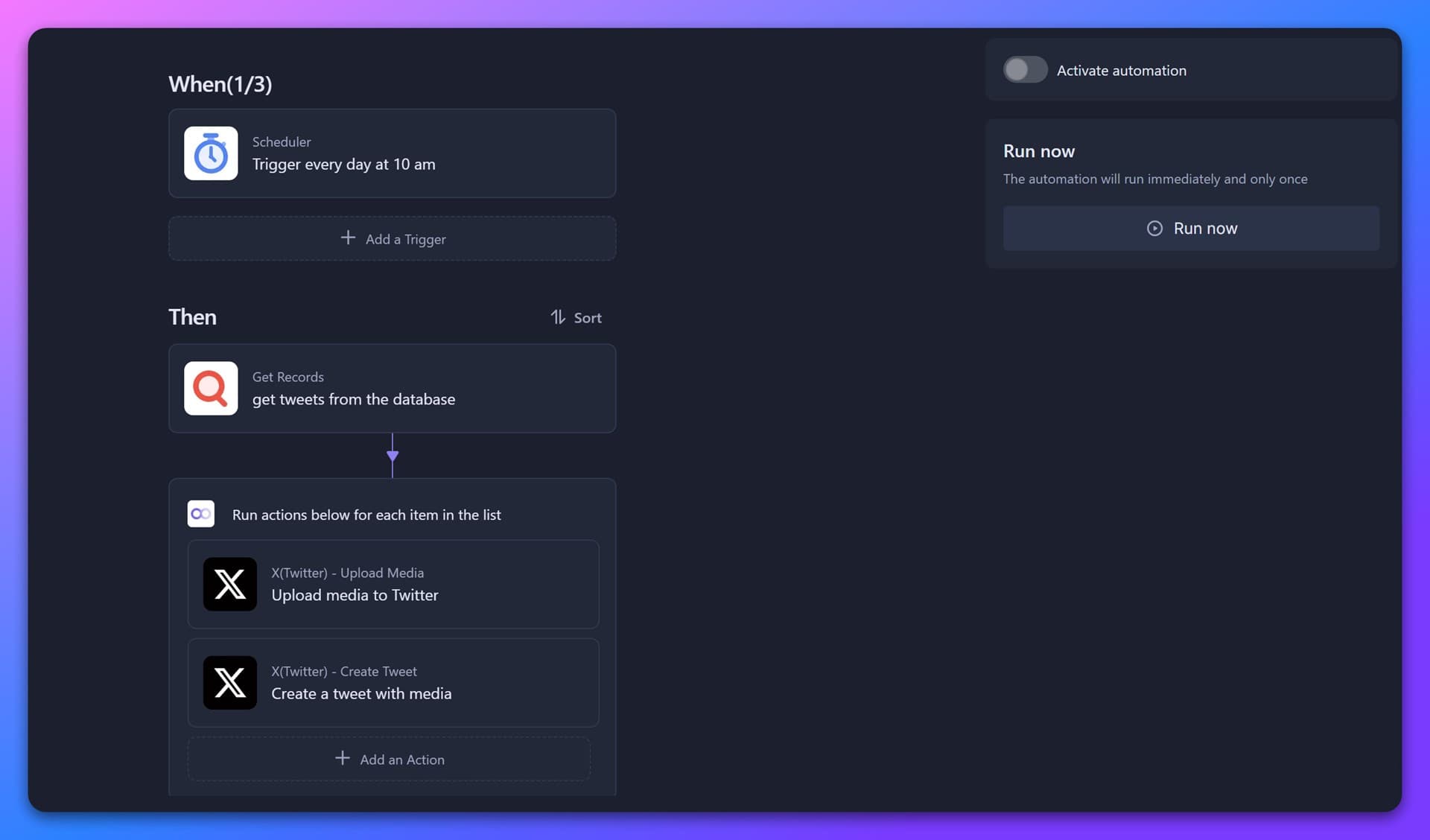 Illustration of the "X(Twitter) – Upload Media" action
