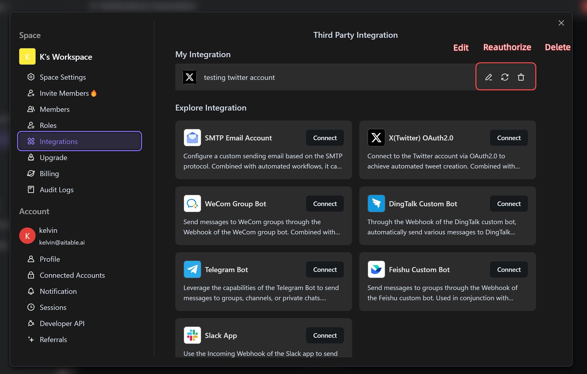 Edit Integration Configuration