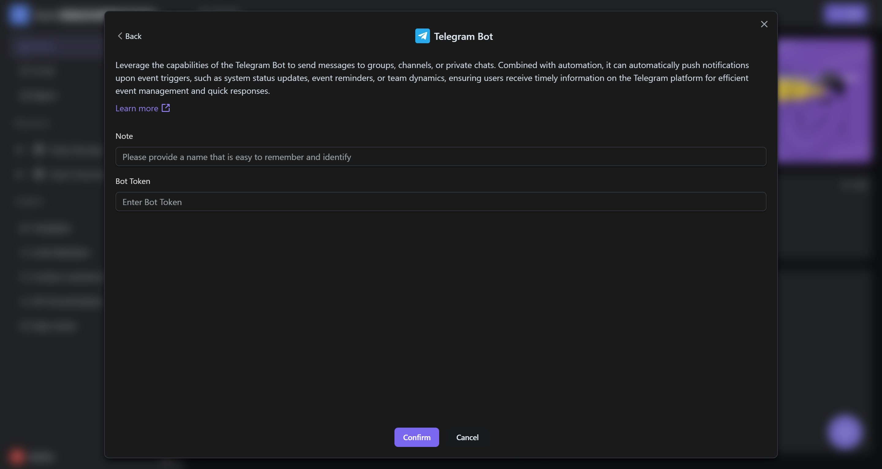 Telegram Bot Integration Configuration Interface Illustration