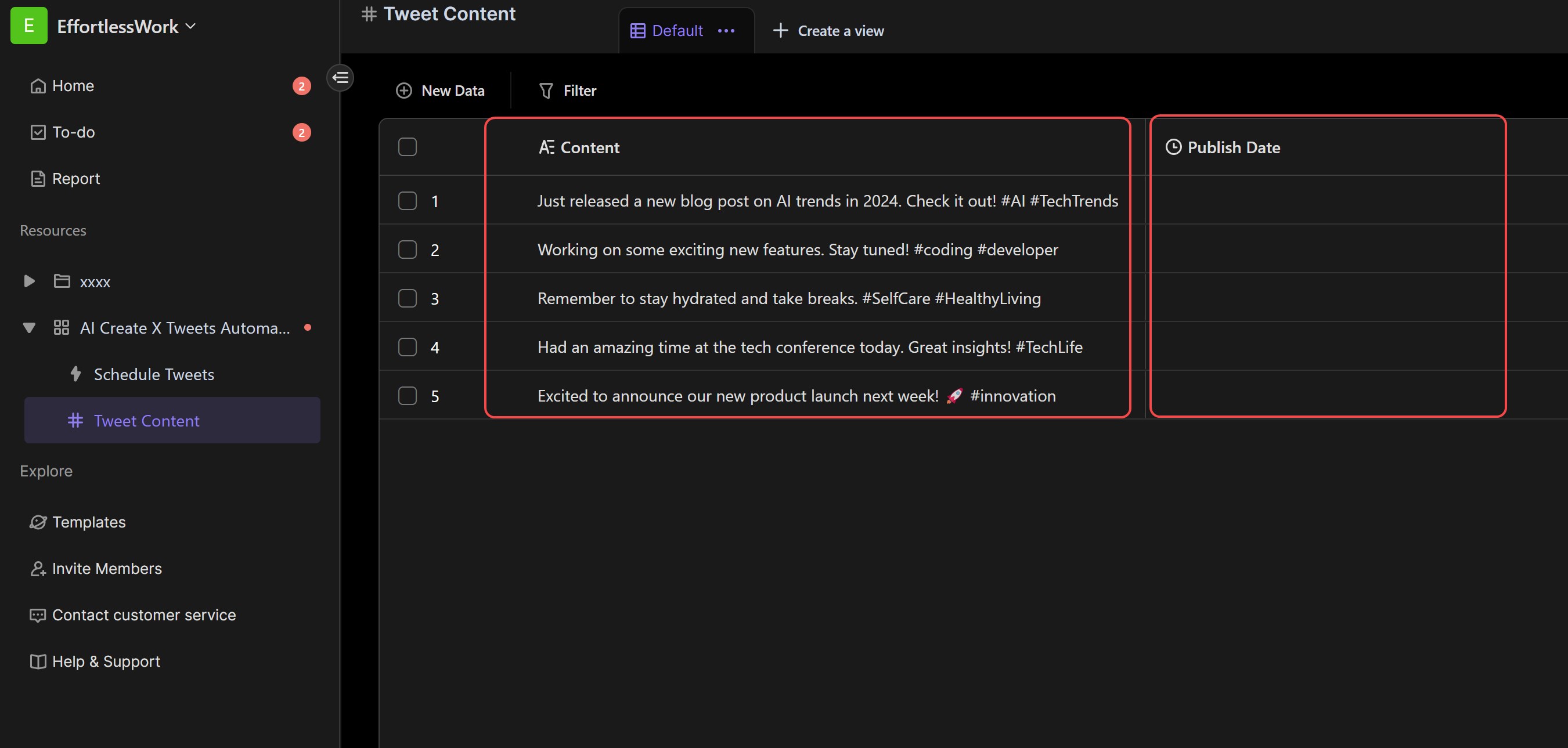 Illustration of "Tweet Content" database